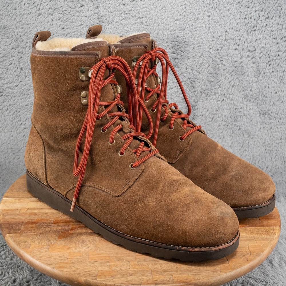 UGG Hannen TL Boots Sz 14 Waterproof Winter Leather Sheepskin Work Warm Brown
